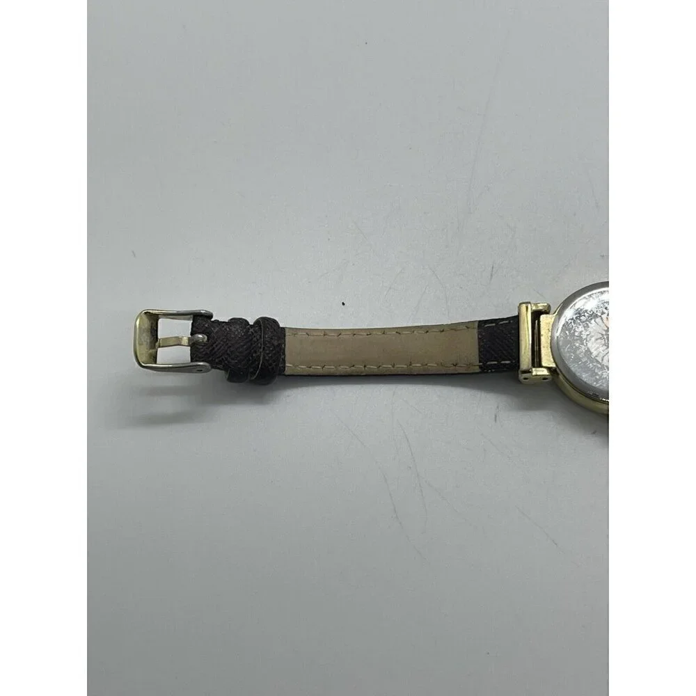 Anne Klein Women's Watch AK/2500 Round Gold Tone Case Brown Faux Leather Band